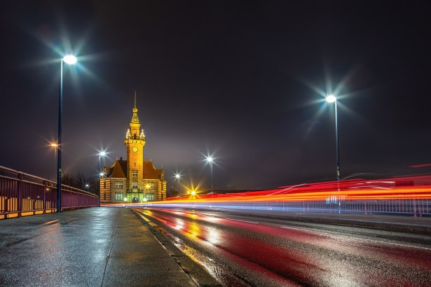 night, road, architecture